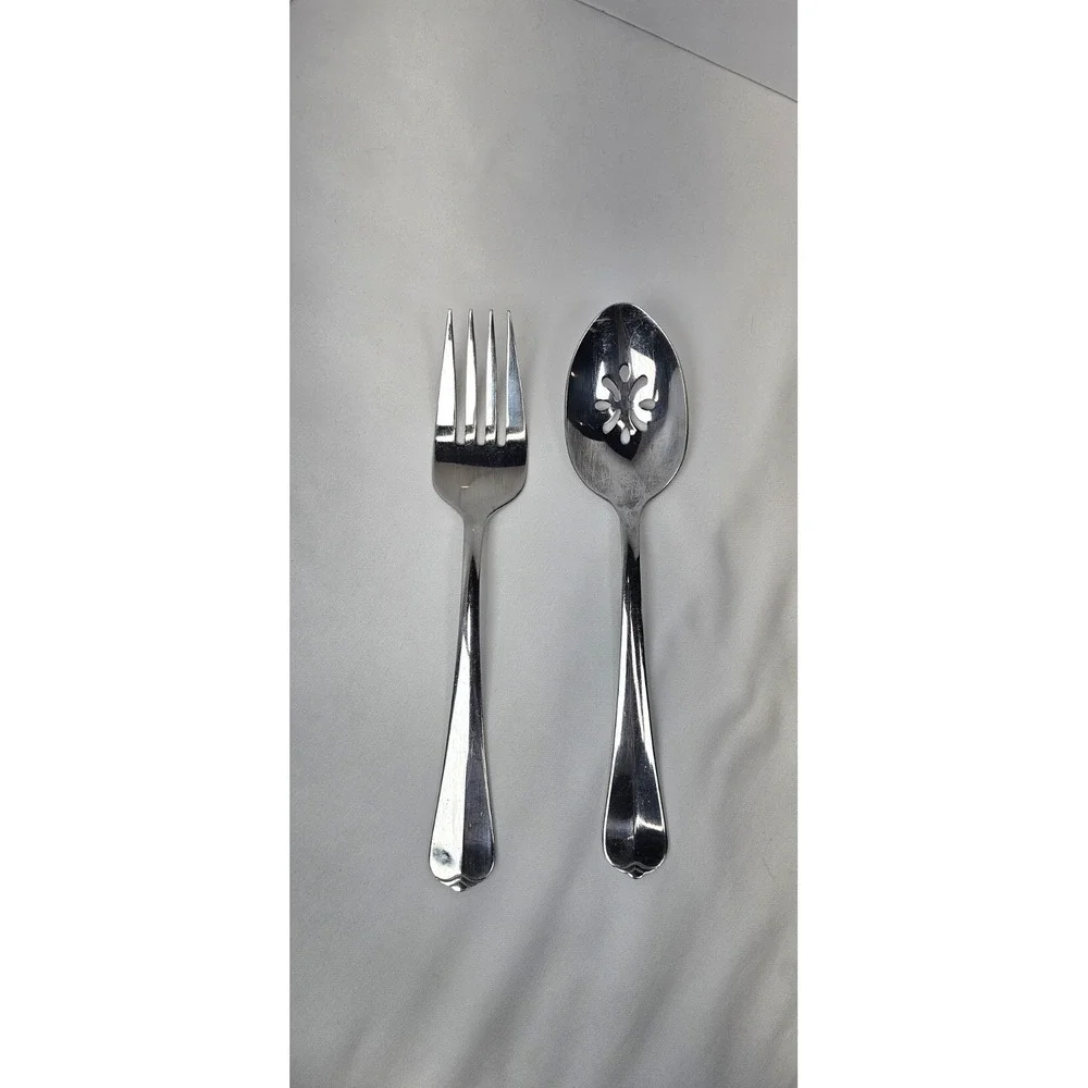 Oneida‎ Juilliard Serving Spoon Fork Set Stainless Slotted Salad Vintage